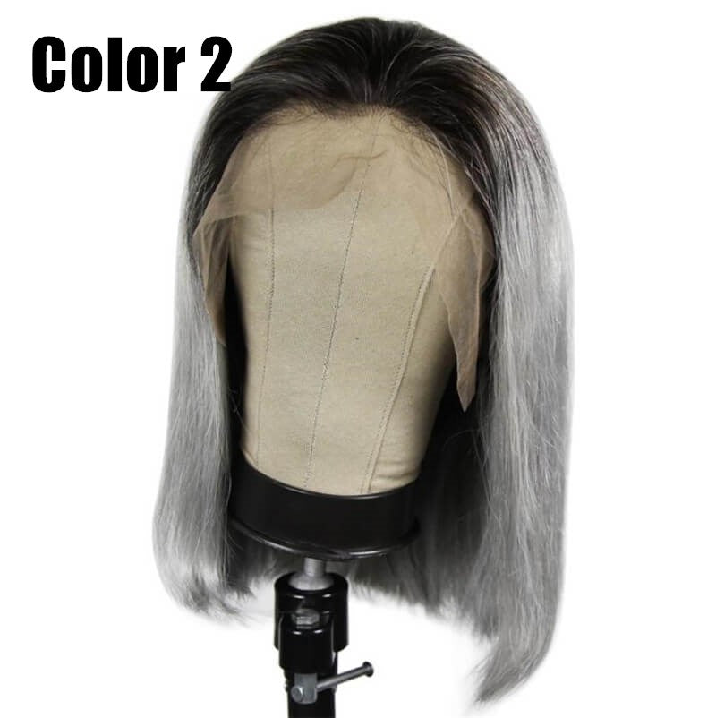 Grey Silver Color Bob Wig Transparent Lace Human Hair Wig