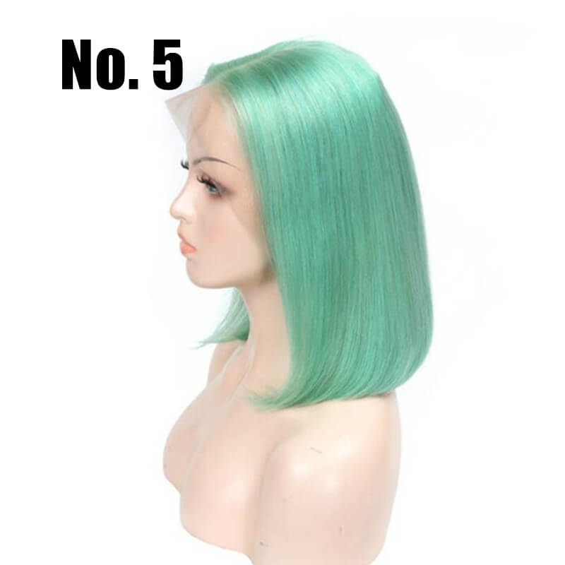 Green Color Bob Wig Transparent Lace Human Hair Wig