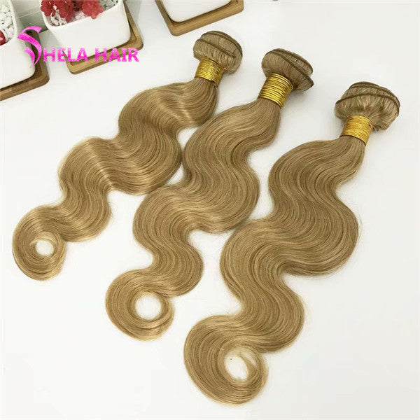 #27 Honey Blonde Hair Weave Human Hair Bundles Straight/Body Wave