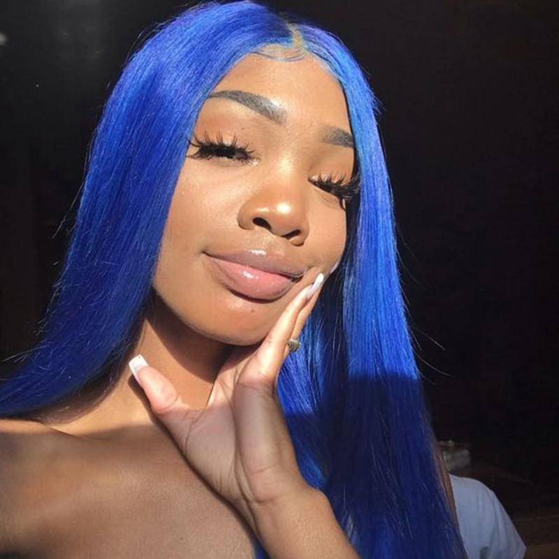 Dark Blue Preplucked Transparent Lace Front Wig / Full 360 Wig