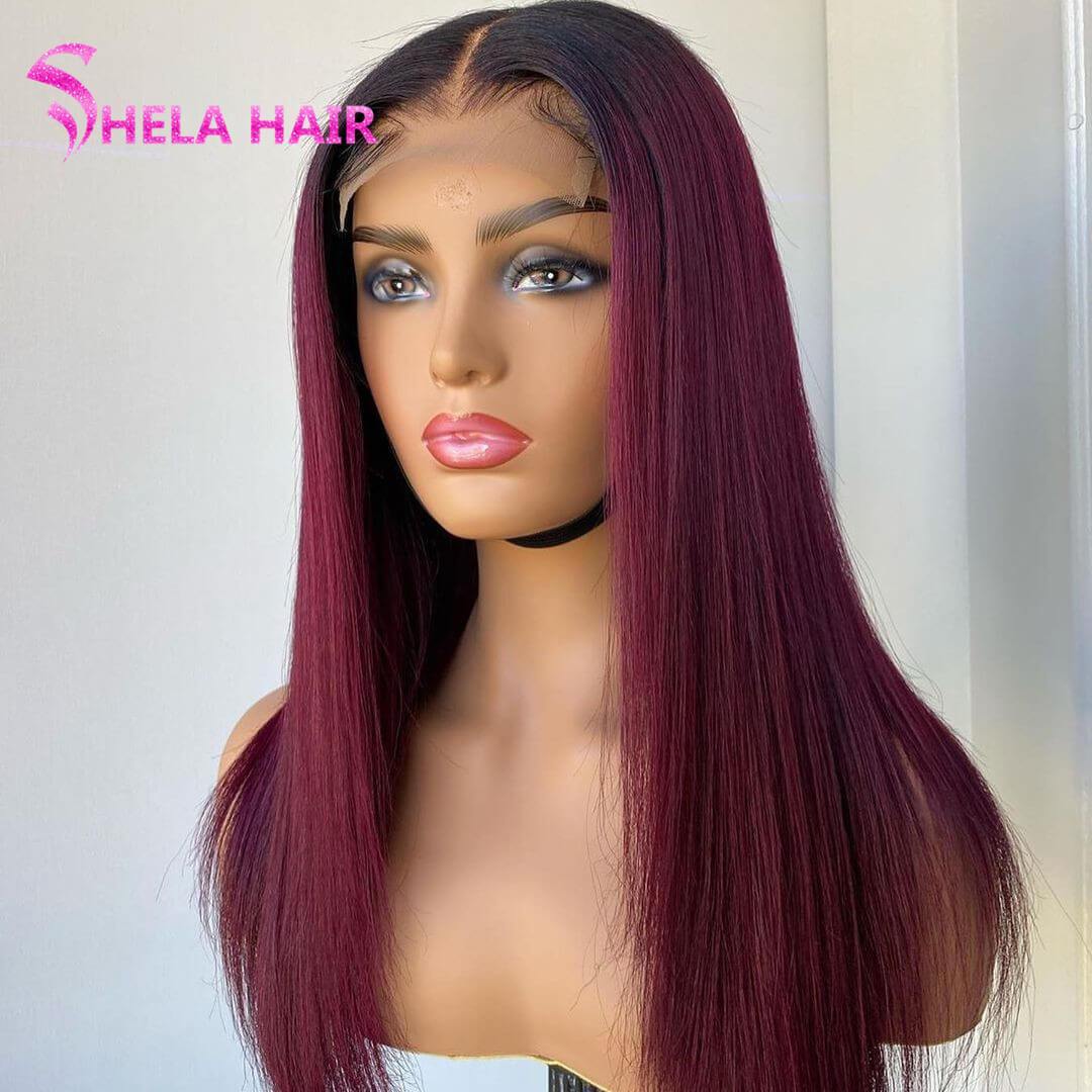 #1b/530 Dark Root Burgundy Purple Red Lace Front Wig