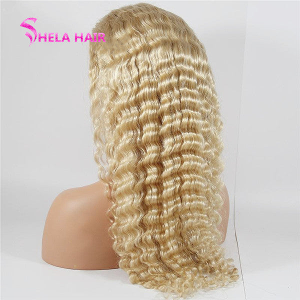 #613 Blonde Transparent Lace Front Wig Deep Wave Shela Hair 150% 180% Density