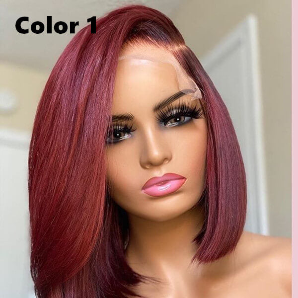 #99J Burgundy Color Bob Wig Transparent Lace Human Hair Wig
