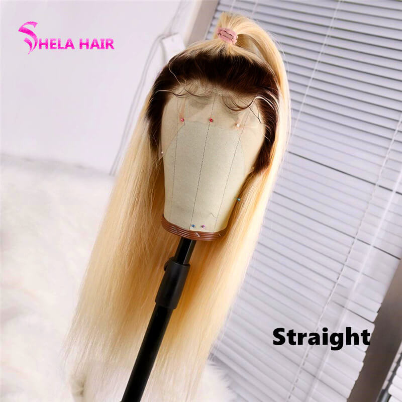 #1b/613 Black Root Blonde Full 360 Lace Wig Straight /Body Wave/ Deep Wave