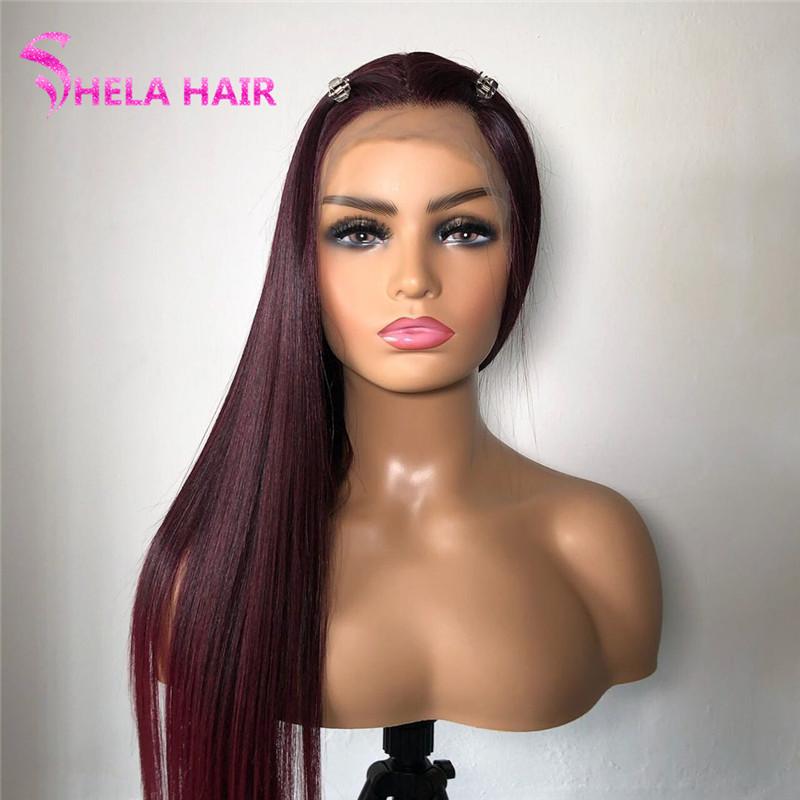 #99J Dark Burgundy Lace Wig colorful human hair wigs Straight