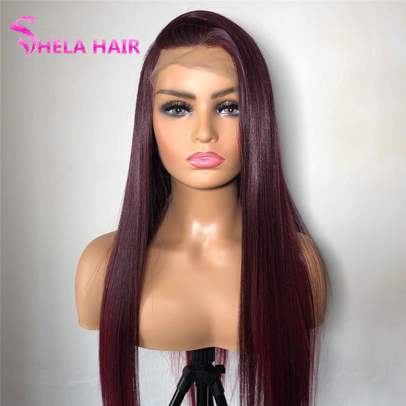 #99J Dark Burgundy Lace Wig colorful human hair wigs Straight