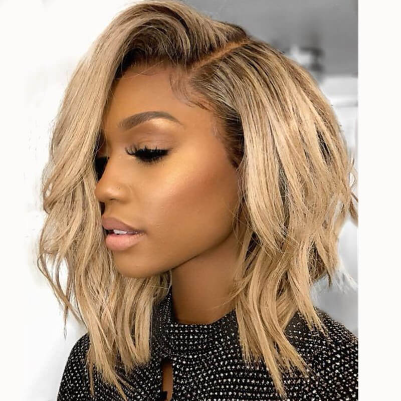 Dirty Rooted Honey Blonde Wig Straight Choppy Cut