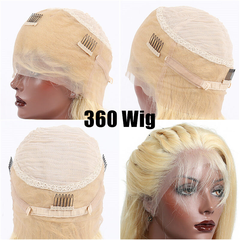 Crimp Transparent 360 Lace Wig Can do bun, ponytail 613 Blonde Wigs