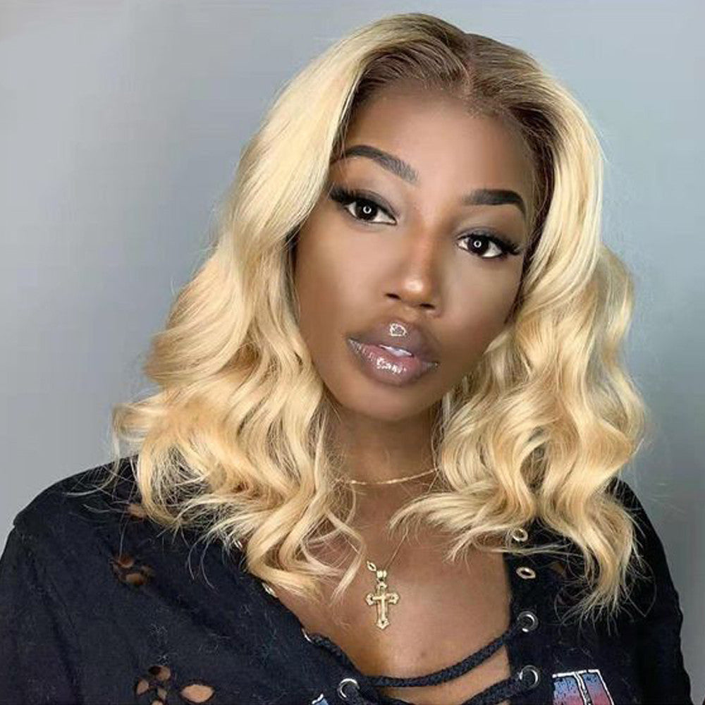 Dirty Rooted Blonde Loose Wave Bob Wig
