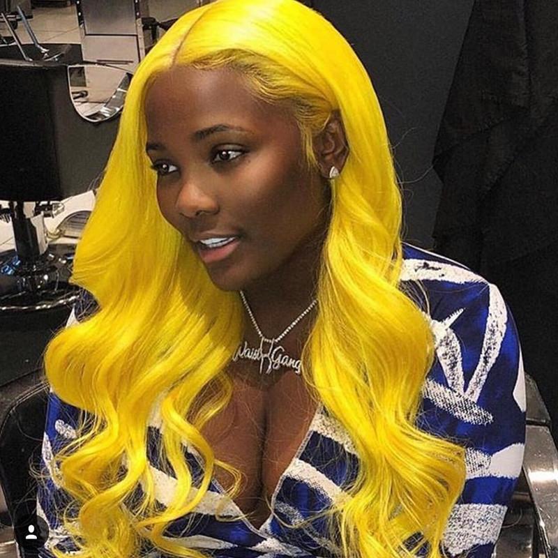 Yellow Transparent Lace Wig colorful human hair wigs