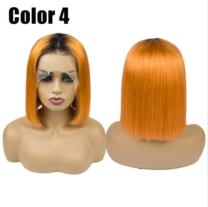 Pumpkin Orange Color Bob Wig Transparent Lace Human Hair Wig