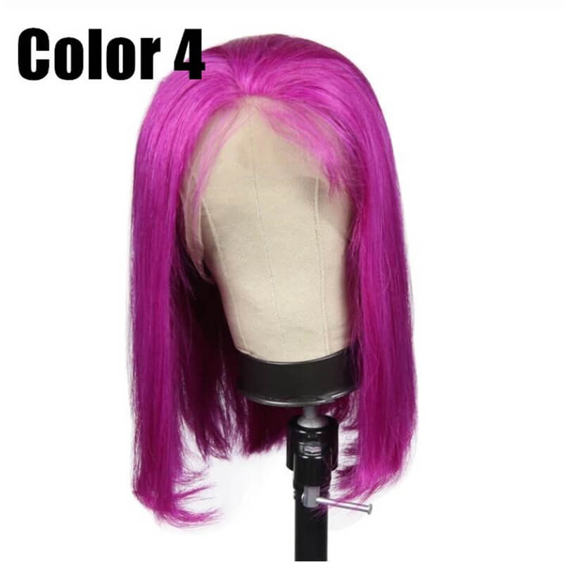 Purple Color Bob Wig Transparent Lace Human Hair Wig