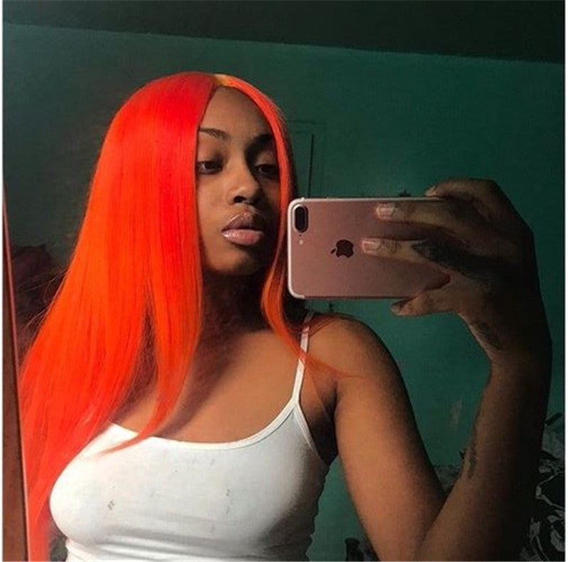 Red Orange colorful Lace Front Wig Straight/ Body Wave