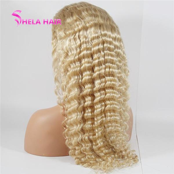 180% 200% High Density Lace Front Wig #613 Blonde Deep Wave