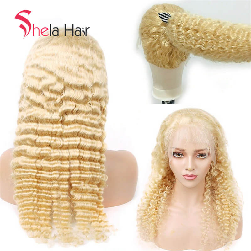Transparent Full Lace Wig #613 Blonde Deep Wave