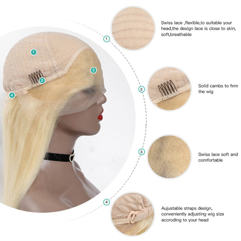 #613 Blonde Transparent Lace Front Wig Straight Shela Hair 150% 180% Density