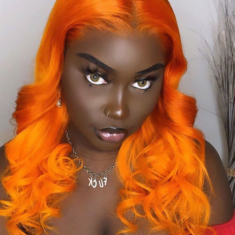 Bright Orange colorful Lace Front Wig Straight/ Body Wave