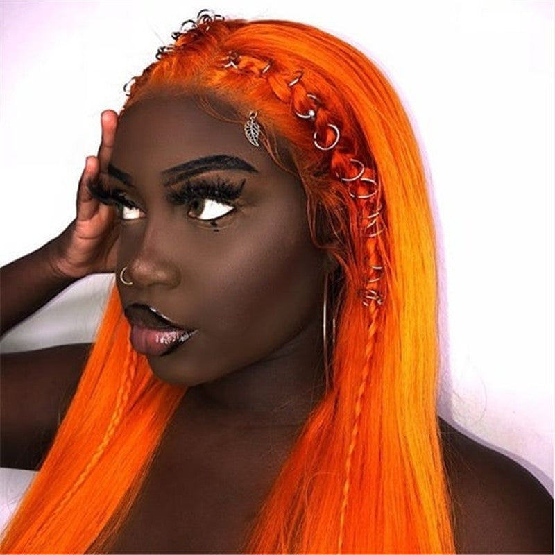 Bright Orange colorful Lace Front Wig Straight/ Body Wave