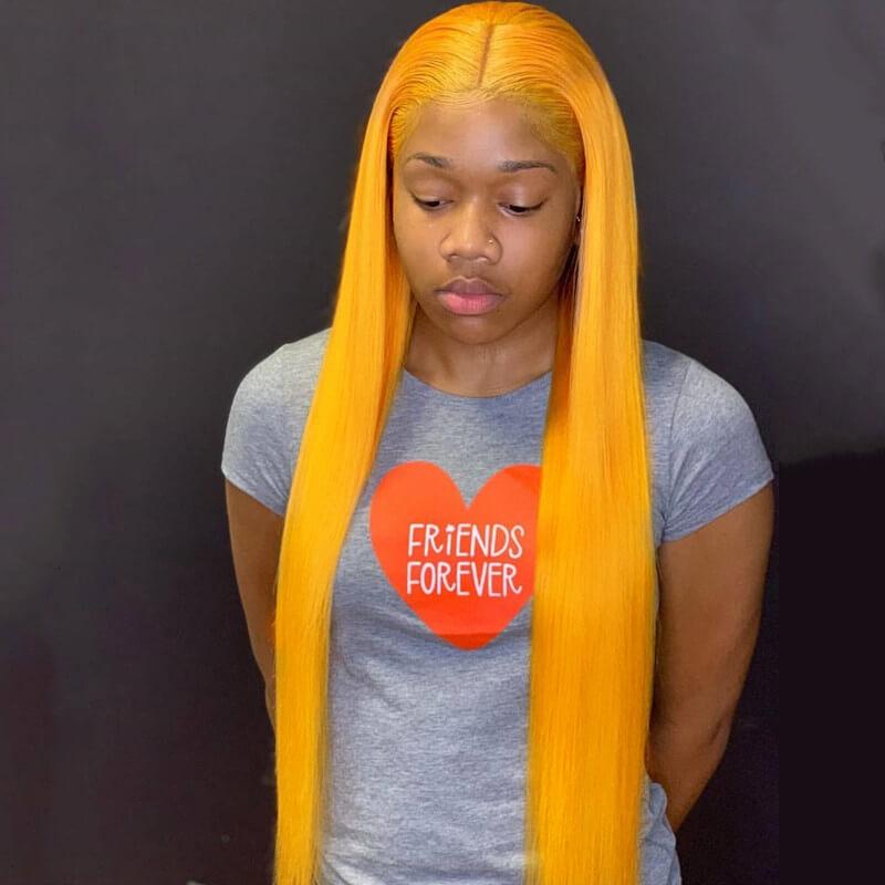Golden Yellow Lace Frontal Wig colorful human hair wigs