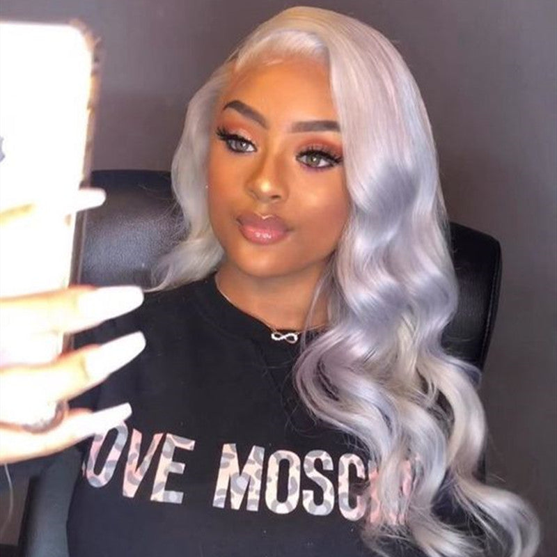 Body Wave Silver Grey Affordable Colorful Transparent Lace Front Wig