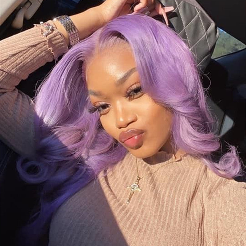 Lavender Purple Transparent Lace Front Wig Silky Straight/Wavy