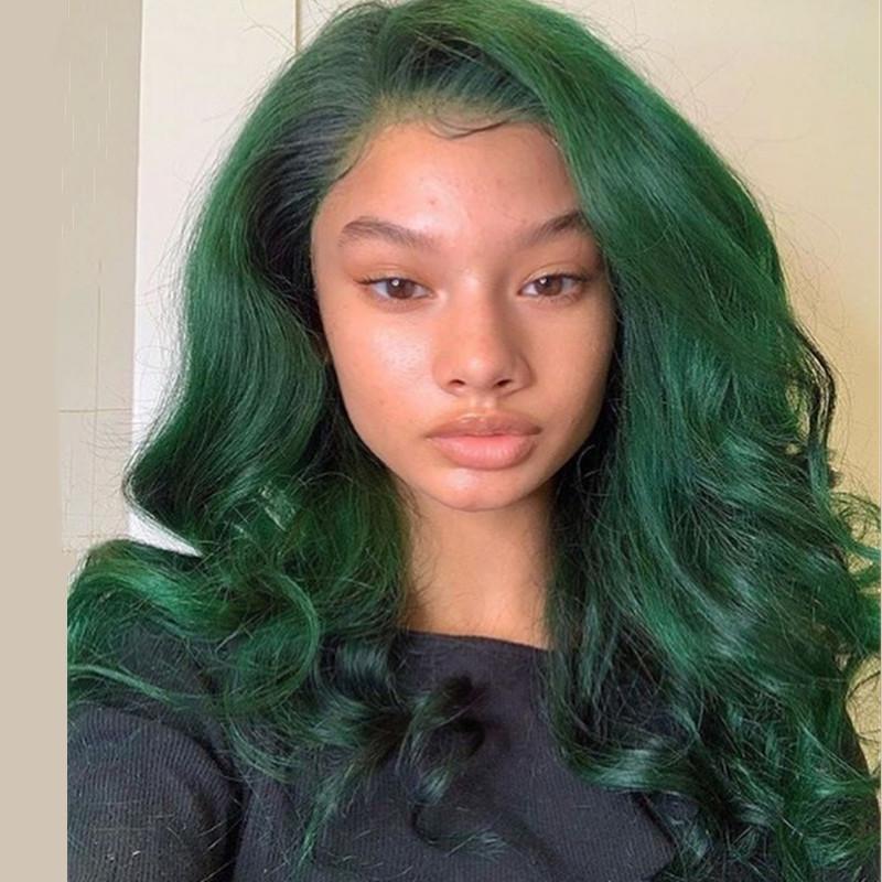 Dark Green Lace Front Wigs Wavy