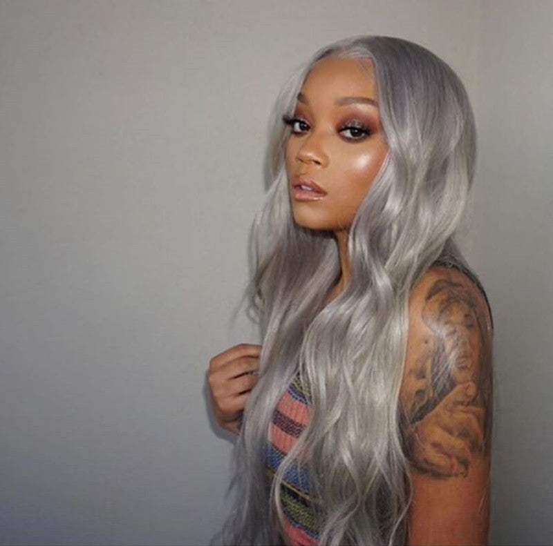 Wavy Grey Color Human Hair Lace Front Wig / Full 360 Lace Wig