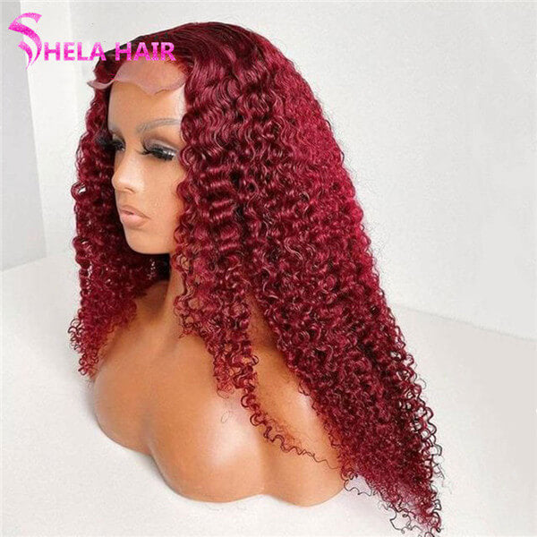 Dark Red Lace Wig colorful human hair wigs Curly