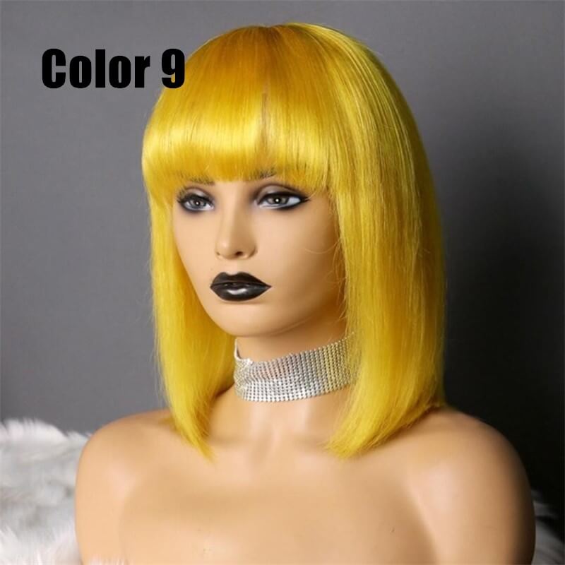 Yellow Color Bob Wig Transparent Lace Human Hair Wig