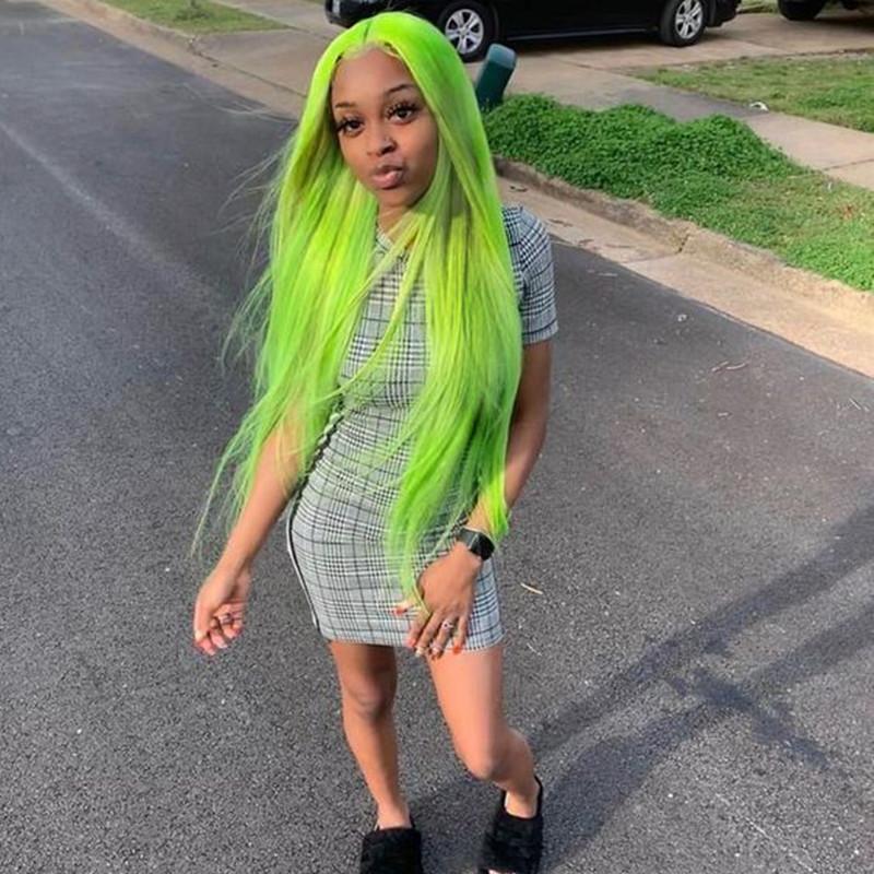 Neon Green Colorful Wigs Lace Frontal Wig / Full 360 Wig