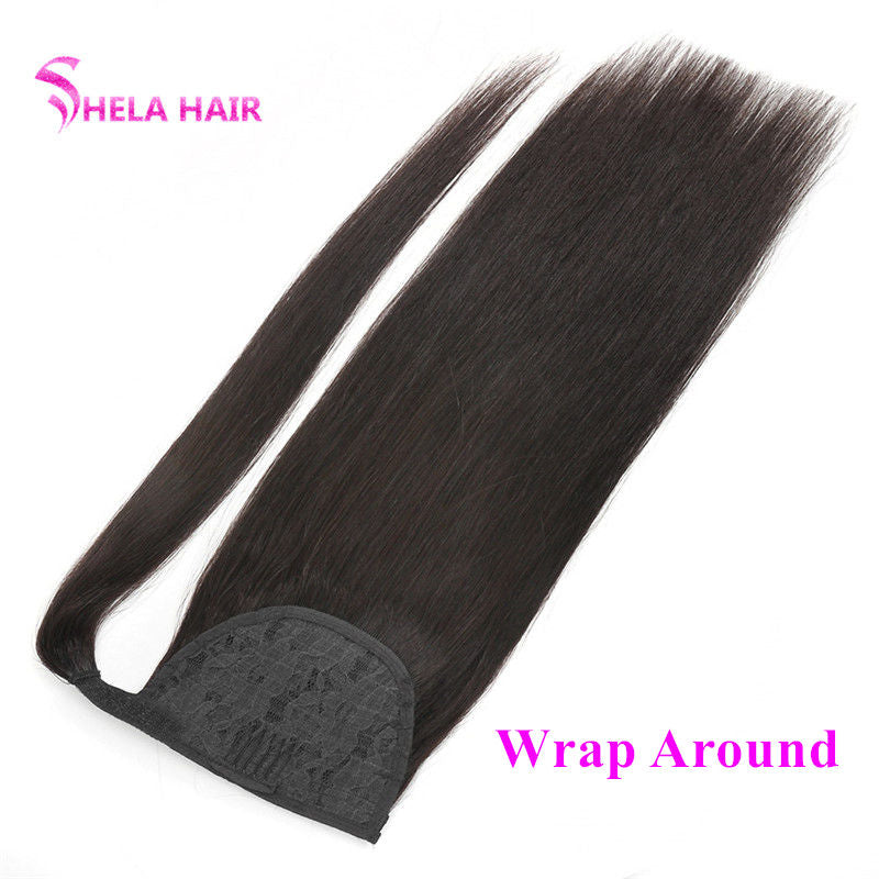 Pony Tail Wrap Around / Drawstring Straight Ponytail Human Hair