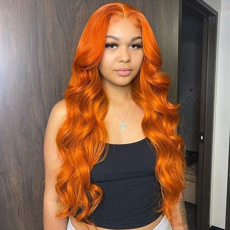 Copper Orange colorful Wavy Lace Front Wig / 360 Lace Wig