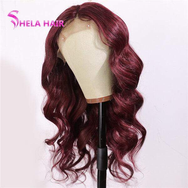 #99J Burgundy Red Body Wave Human Hair Lace Wigs