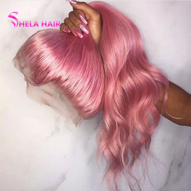 Peach Pink Body Wave Lace Frontal Wig / Full 360 Wig