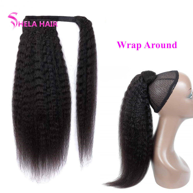 Pony Tail Wrap Around / Drawstring Kinky Straight Ponytail Human Hair
