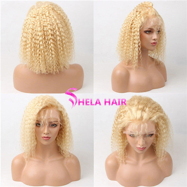Curly Bob Wig #613 Blonde Transparent Lace Front Wigs Shela Hair