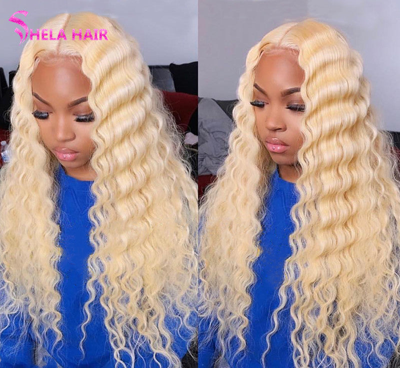 Crimp Transparent 360 Lace Wig Can do bun, ponytail 613 Blonde Wigs