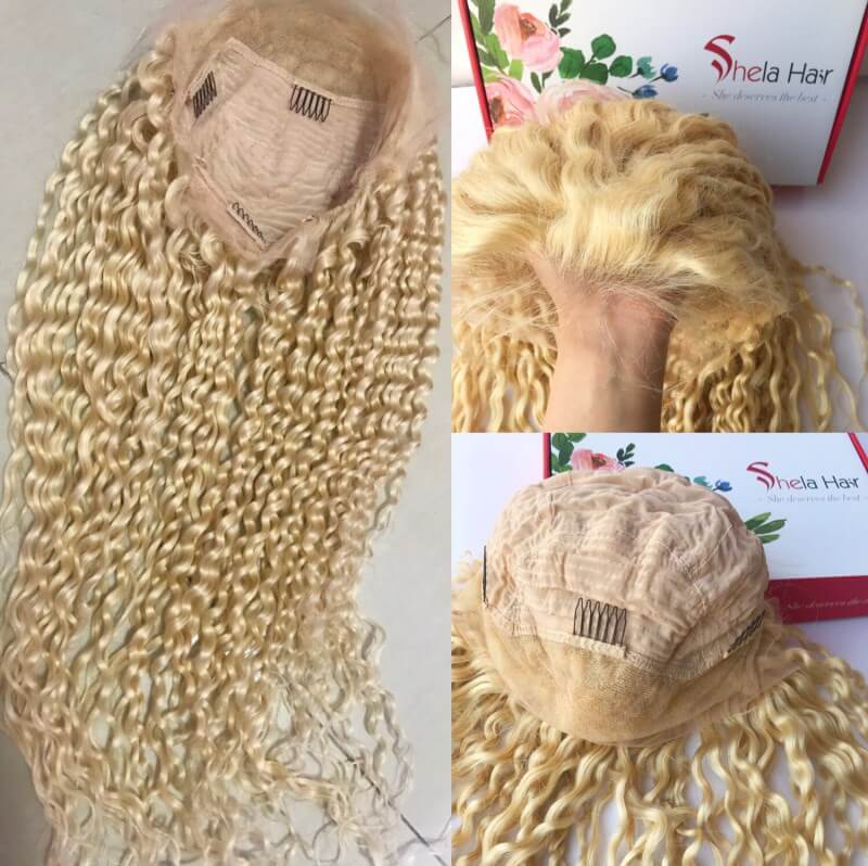 Kinky Curly #613 Transparent Lace Front Wig Blonde Wigs 150%-220% Density