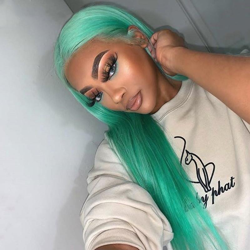 Ice Green Straight Transparent Lace Front Wigs / Full 360 Wig