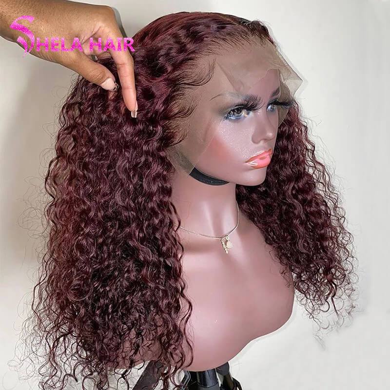 Deep Curly Burgundy Red Wig 100% Human Hair Wigs
