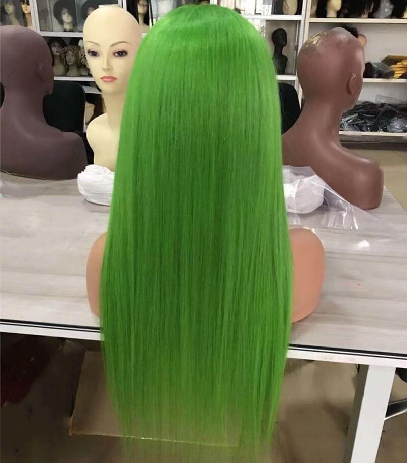 Grass Green Straight Human Hair Lace Wig / Full 360 Wigs