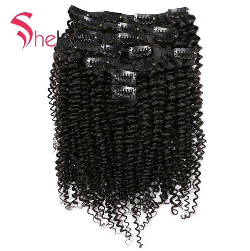 Clip In Human Hair Extensions Kinky Curly 120G Natural Color 8 Pieces/Set