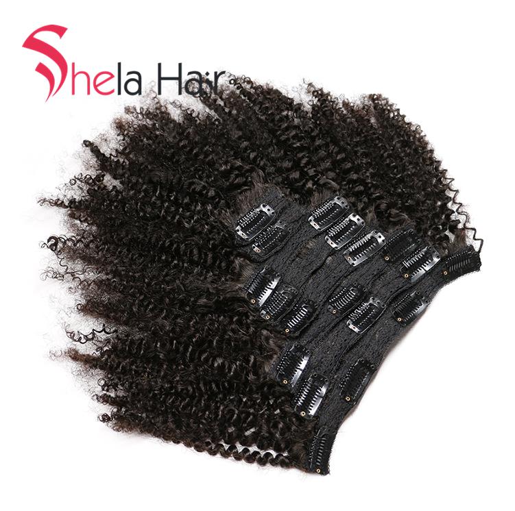Clip In Human Hair Extensions Afro Kinky Curly 120G Natural Color 8 Pieces/Set