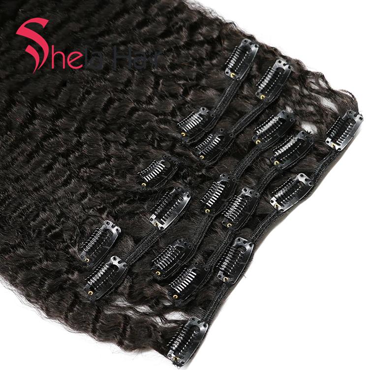 Clip In Human Hair Extensions Kinky Straight 120G Natural Color 8 Pieces/Set