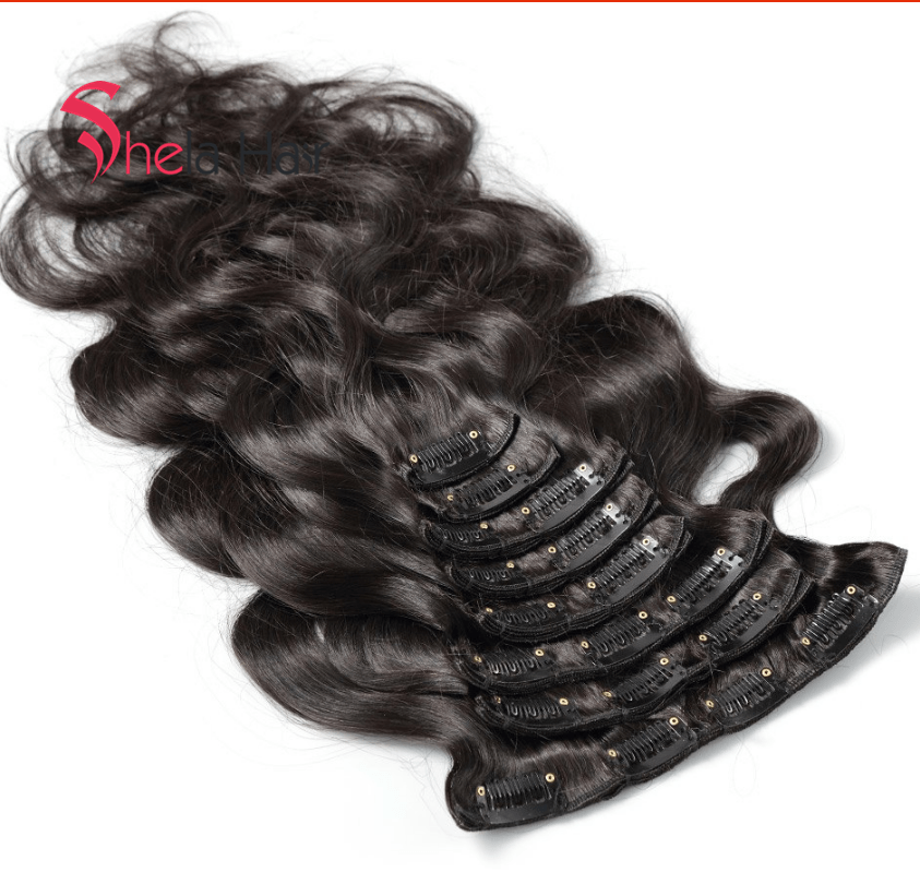 Clip In Human Hair Extensions Body Wave 120G Natural Color 8 Pieces/Set