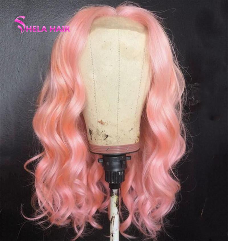 Baby Pink lace Front Human Hair Wigs Preplucked hairline Wavy