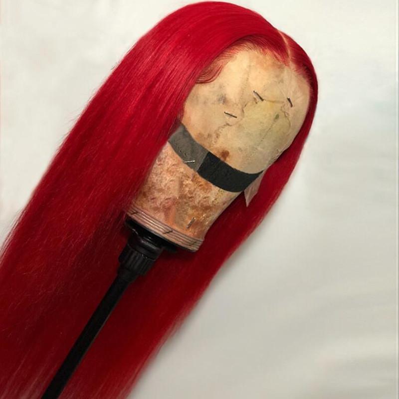 Red colorful Lace Front Wig Straight