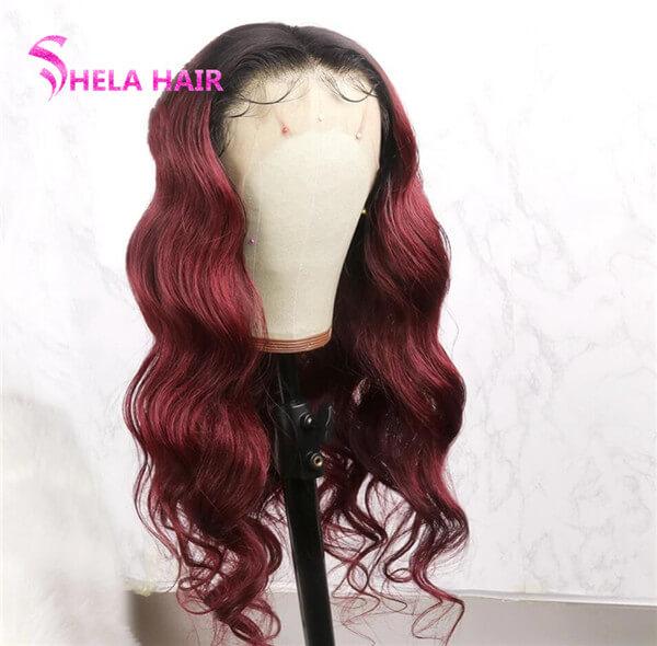 #99J Burgundy Red Body Wave Human Hair Lace Wigs