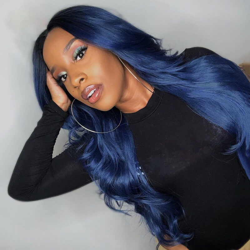 Navy Blue Transparent Lace Front Wig/ Full 360 Wig Wavy