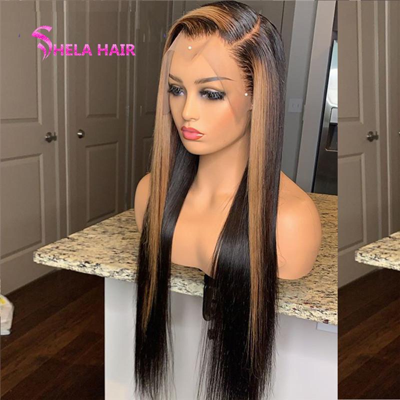 Side Part/ Middle Part Black with Brown Lace Front Wig Straight